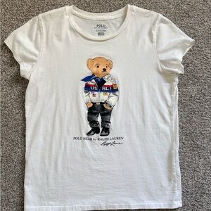Polo by Ralph Lauren White Tee with Racer Polo Bear Graphic